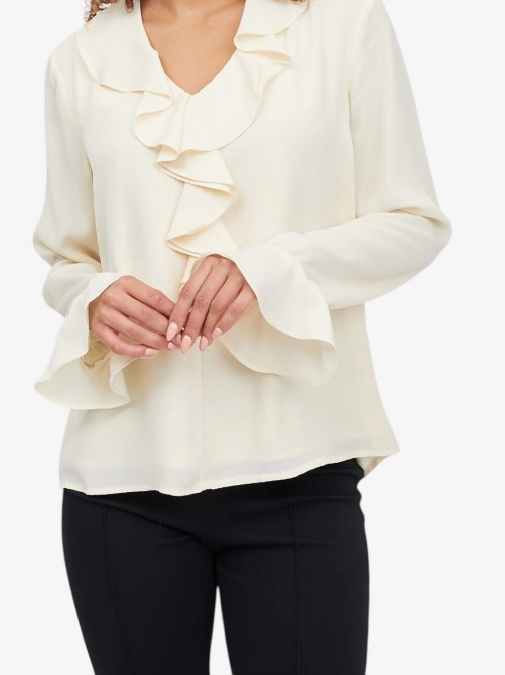 C. Wonder Cream Ruffle Front Blouse